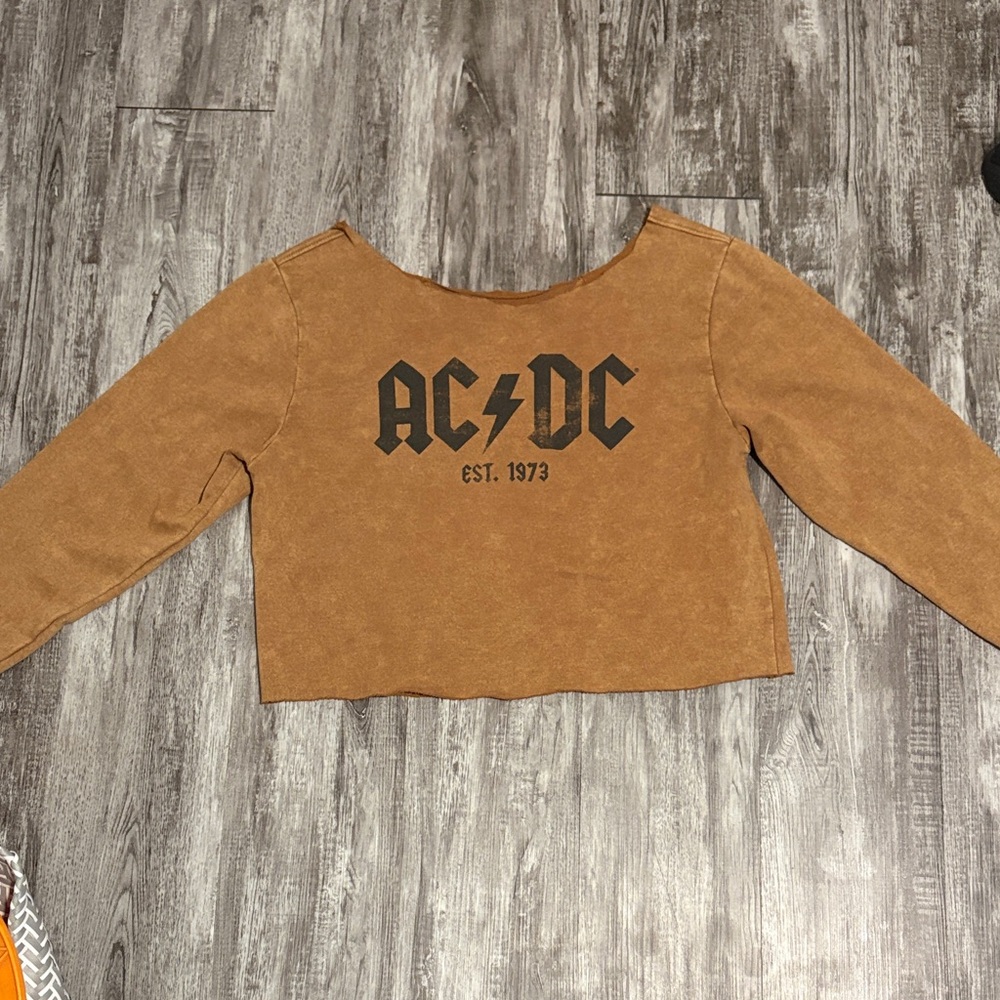 AC/DC Brown Long Sleeve Off the Shoulder Crop Top